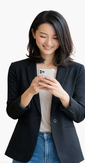 スマホをみてほほ笑む女性
